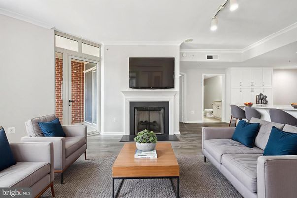 Dining room, Fireplace, Interior, Living room, Recessed Lighting, Wood Texture Flooring