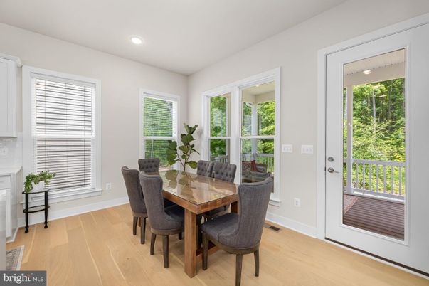 Dining room, Interior, Recessed Lighting, Wood Texture Flooring