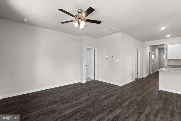 Empty room, Interior, Kitchen, Recessed Lighting, Wood Texture Flooring