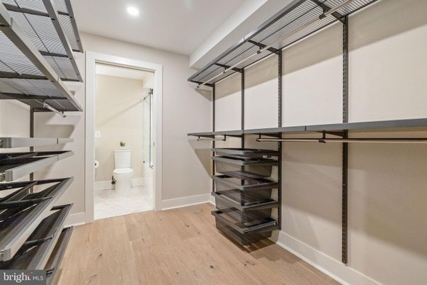 Bathroom, Interior, Recessed Lighting, Walk-in Closets, Wood Texture Flooring