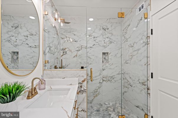 Bathroom, Glass Shower, Interior, Marble Walls