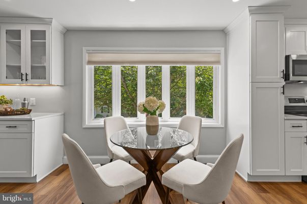 Dining room, Interior, Kitchen, Recessed Lighting, Stainless Steel Appliances, Wood Texture Flooring