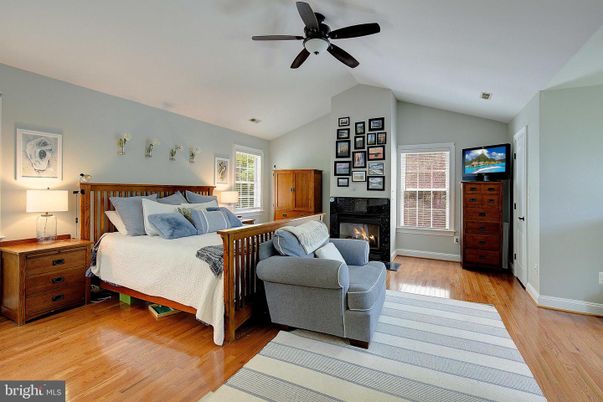 Bedroom, Fireplace, Interior, Wood Texture Flooring
