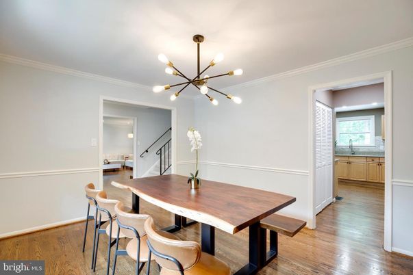 Dining room, Interior, Pendant Lights, Wood Texture Flooring