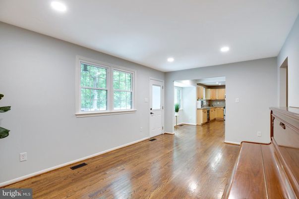 Empty room, Interior, Kitchen, Recessed Lighting, Wood Texture Flooring