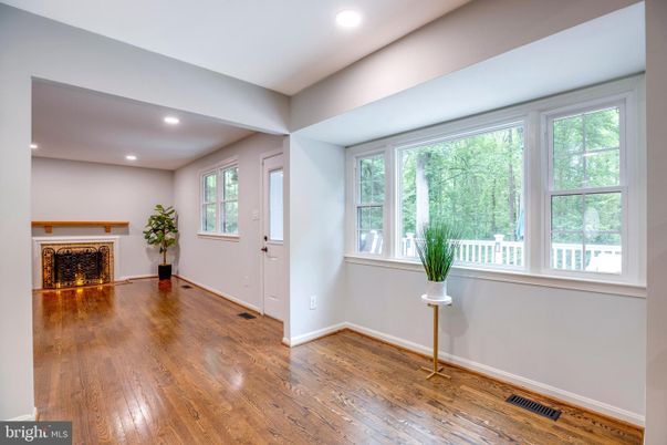 Empty room, Fireplace, Interior, Recessed Lighting, Wood Texture Flooring