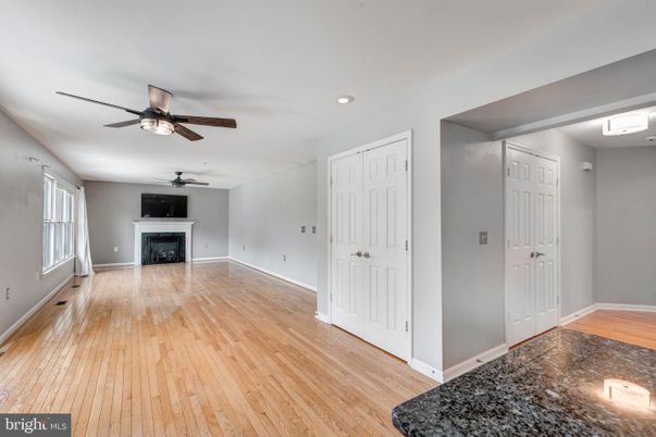 Empty room, Fireplace, Interior, Recessed Lighting, Wood Texture Flooring