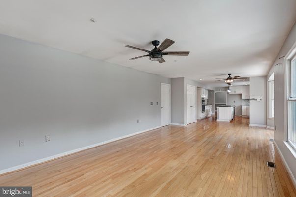 Empty room, Interior, Kitchen, Recessed Lighting, Wood Texture Flooring