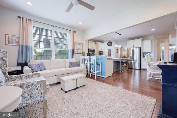 Dining room, Interior, Kitchen, Living room, Pendant Lights, Recessed Lighting, Stainless Steel Appliances, Wood Texture Flooring