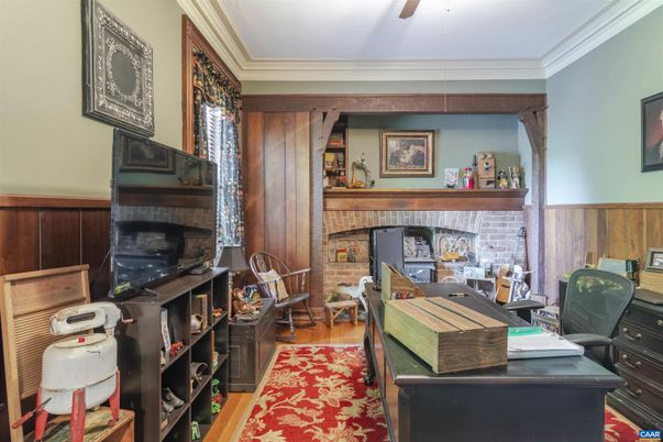 Fireplace, Home Office, Interior, Wood Texture Flooring