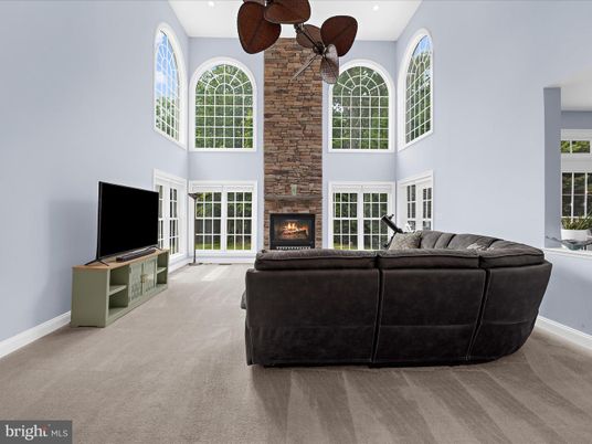 Fireplace, Interior, Living room, Recessed Lighting, Stone Walls