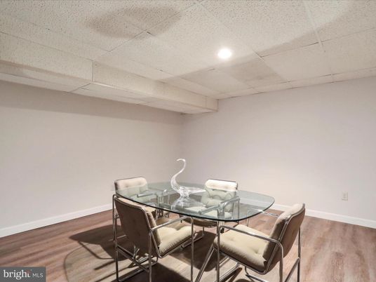 Dining room, Interior, Recessed Lighting, Wood Texture Flooring