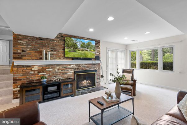 Fireplace, Interior, Living room, Recessed Lighting, Stone Walls
