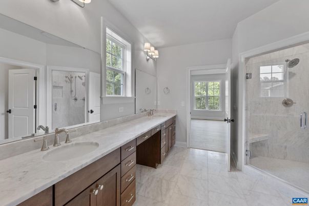 Bathroom, Dual Sink Vanities, Glass Shower, Interior, Marble