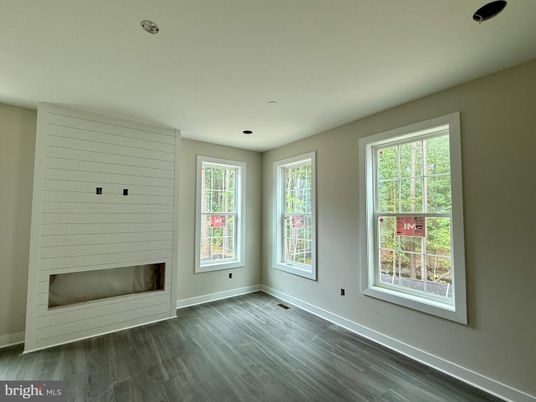 Empty room, Fireplace, Interior, Recessed Lighting, Wood Texture Flooring