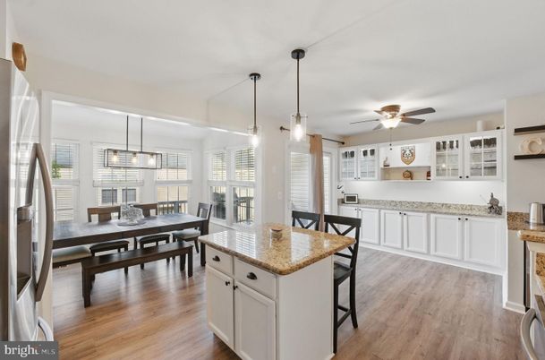 Dining room, Interior, Pendant Lights, Wood Texture Flooring
