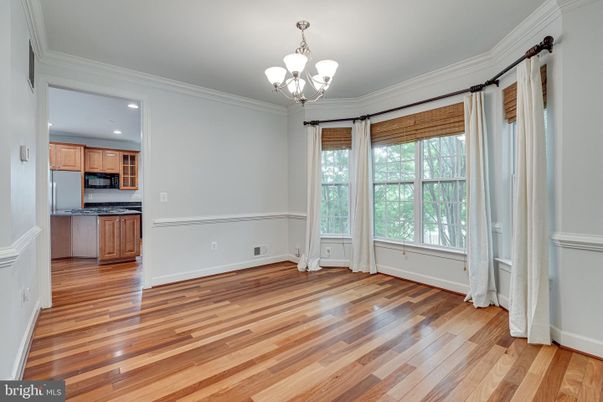 Chandelier, Empty room, Interior, Kitchen, Recessed Lighting, Wood Texture Flooring
