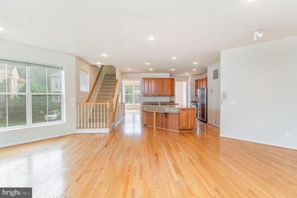 Empty room, Interior, Kitchen, Recessed Lighting, Wood Texture Flooring