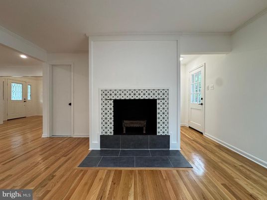 Empty room, Fireplace, Interior, Recessed Lighting, Wood Texture Flooring