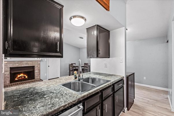 Fireplace, Interior, Kitchen, Wood Texture Flooring