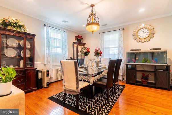 Dining room, Interior, Pendant Lights, Recessed Lighting, Wood Texture Flooring