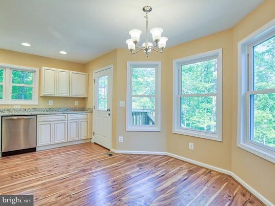 Chandelier, Empty room, Interior, Kitchen, Recessed Lighting, Wood Texture Flooring
