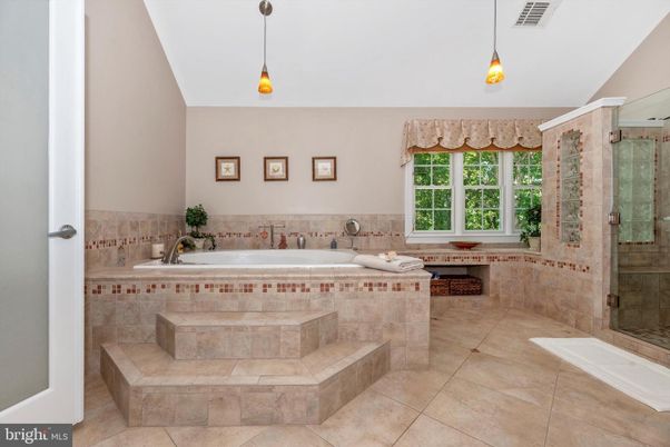 Bathroom, Glass Shower, Interior, Pendant Lights