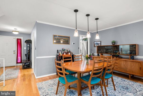 Dining room, Interior, Pendant Lights, Wood Texture Flooring