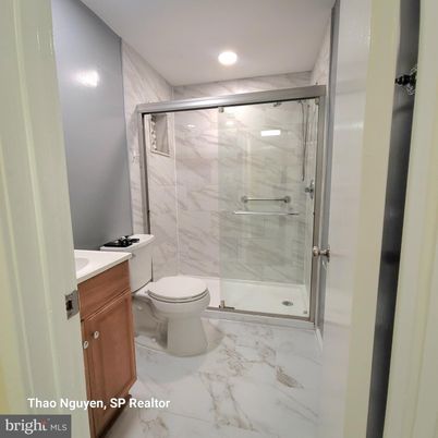 Bathroom, Glass Shower, Interior, Marble, Marble Walls, Recessed Lighting