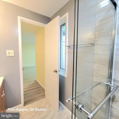 Bathroom, Glass Shower, Interior, Marble, Wood Texture Flooring