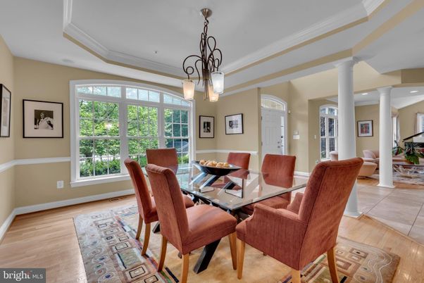 Dining room, Interior, Pendant Lights, Recessed Lighting, Wood Texture Flooring