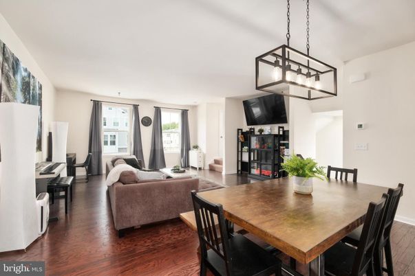 Dining room, Interior, Living room, Pendant Lights, Wood Texture Flooring