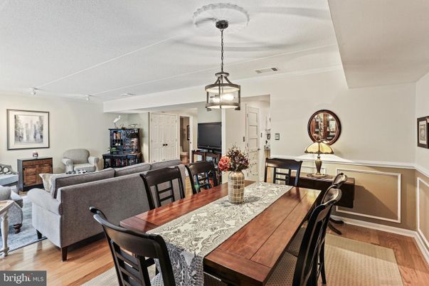 Dining room, Fireplace, Interior, Living room, Pendant Lights, Wood Texture Flooring