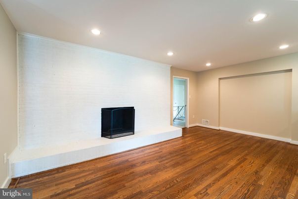 Empty room, Fireplace, Interior, Recessed Lighting, Wood Texture Flooring