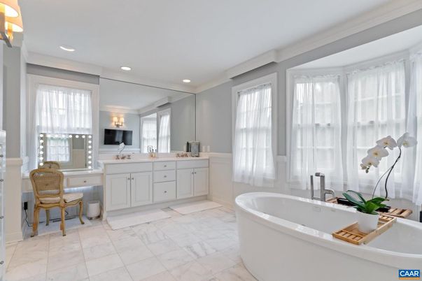 Bathroom, Free Standing Baths, Interior, Marble, Recessed Lighting