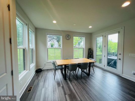 Dining room, Interior, Recessed Lighting, Wood Texture Flooring