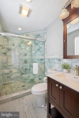 Bathroom, Glass Shower, Interior, Marble, Recessed Lighting