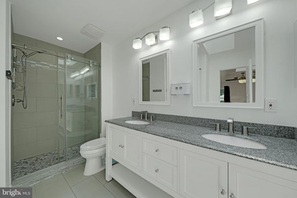Bathroom, Dual Sink Vanities, Glass Shower, Interior, Recessed Lighting