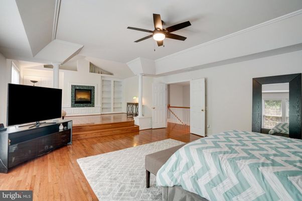 Bedroom, Fireplace, Interior, Wood Texture Flooring