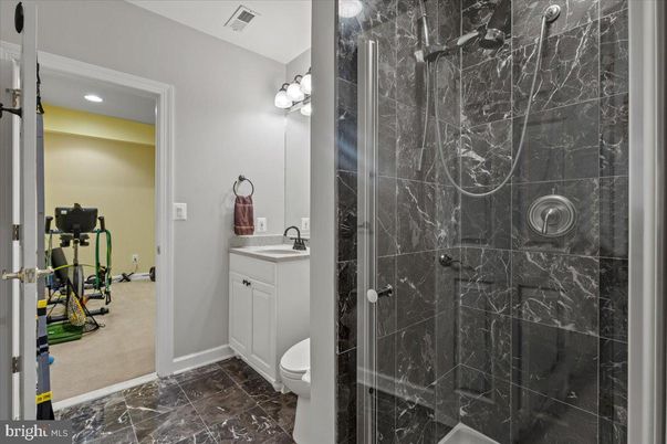 Bathroom, Fitness Equipment, Interior, Marble Walls, Recessed Lighting