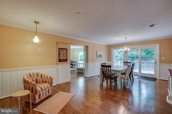 Dining room, Interior, Pendant Lights, Wood Texture Flooring