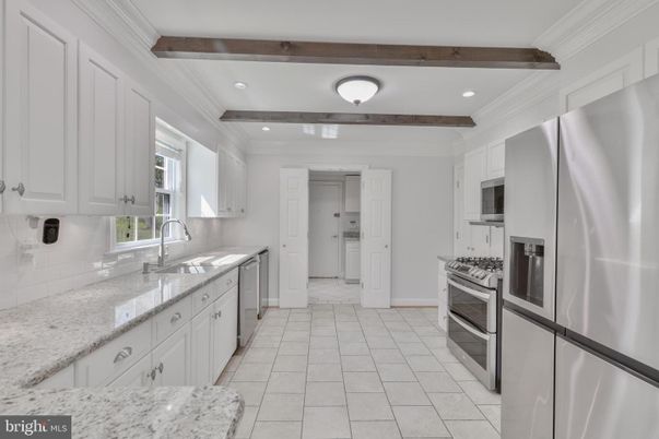 Interior, Kitchen, Recessed Lighting, Stainless Steel Appliances, Wooden Beams