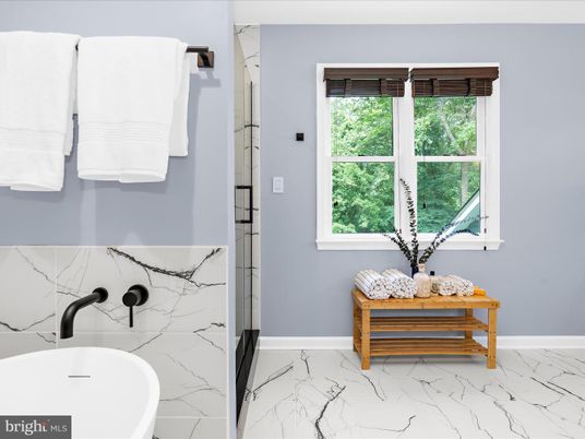 Bathroom, Free Standing Baths, Glass Shower, Interior, Marble, Marble Walls