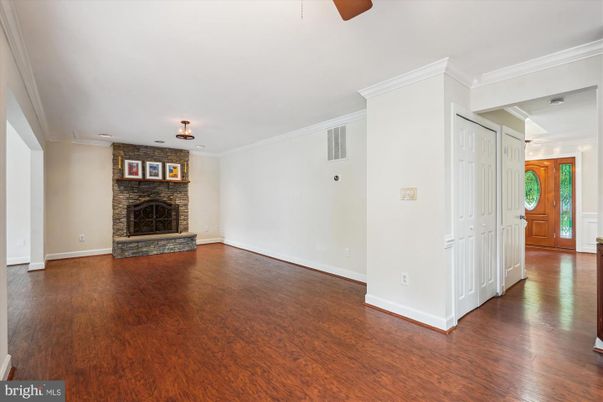Empty room, Fireplace, Interior, Recessed Lighting, Wood Texture Flooring
