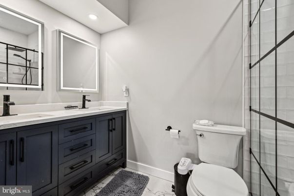 Bathroom, Dual Sink Vanities, Interior, Marble, Recessed Lighting