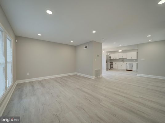 Empty room, Interior, Kitchen, Recessed Lighting, Wood Texture Flooring