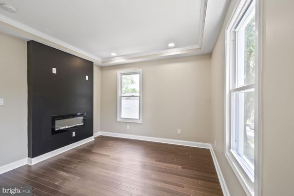 Empty room, Fireplace, Interior, Recessed Lighting, Wood Texture Flooring