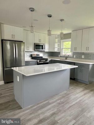 Interior, Kitchen, Pendant Lights, Stainless Steel Appliances, Wood Texture Flooring