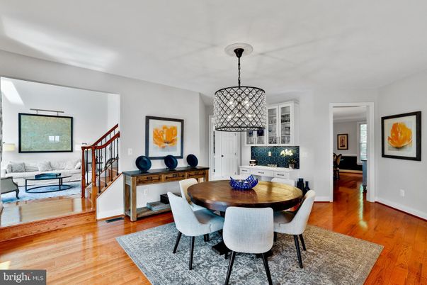 Dining room, Interior, Pendant Lights, Wood Texture Flooring