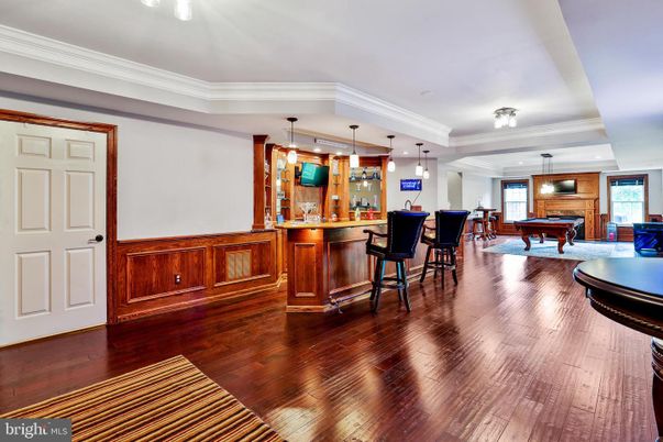 Billiard Table, Game Room, Interior, Pendant Lights, Recessed Lighting, Wood Texture Flooring
